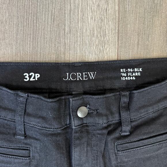 J.Crew 1996 High Rise Flare Jeans Womens 32P Black Semi-stretch Button Zip Fly - Picture 5 of 8
